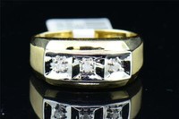 Herren 10K Gelbgold 3 Stein Rund Diamant Verlobungsring Ehering 0.09 Karat