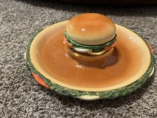 Vintage Ceramic Worlds Bazaar Sports Hamburger Chip and Dip Sandwich Tray