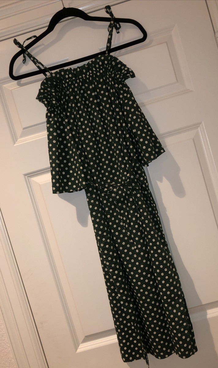 green polka dot off shoulder dress SHEIN Dark Green Polka Dot A-Line Dress Women's Mini Sundress Off-Shoulder Ruffle V-Neck Spaghetti Strap High Waist Flounce Hem Elegant Casu,M
