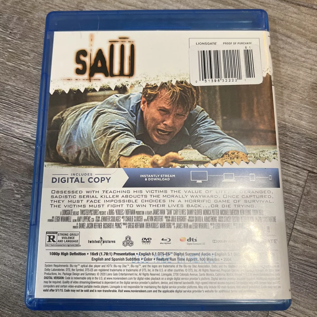 Saw 2004 Blu Ray DVD No Digital James Wan Jigsaw Horror eBay