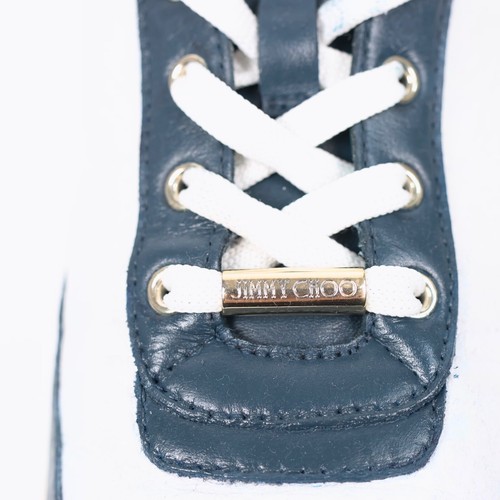 Jimmy Choo Monza Sneakers Leather Navy White Lace Up Size EU 37.5 / US 7.5 - Picture 4 of 6