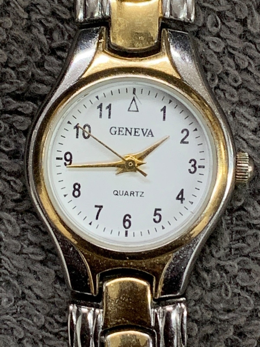 GENEVA QUARTZ Women's Two Tone Gold Silver Watch White Dial, New
