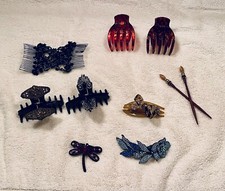 Lot of 9 Vintage Ornate Rhinestone Barrettes Hair Clips Barrettes Combs