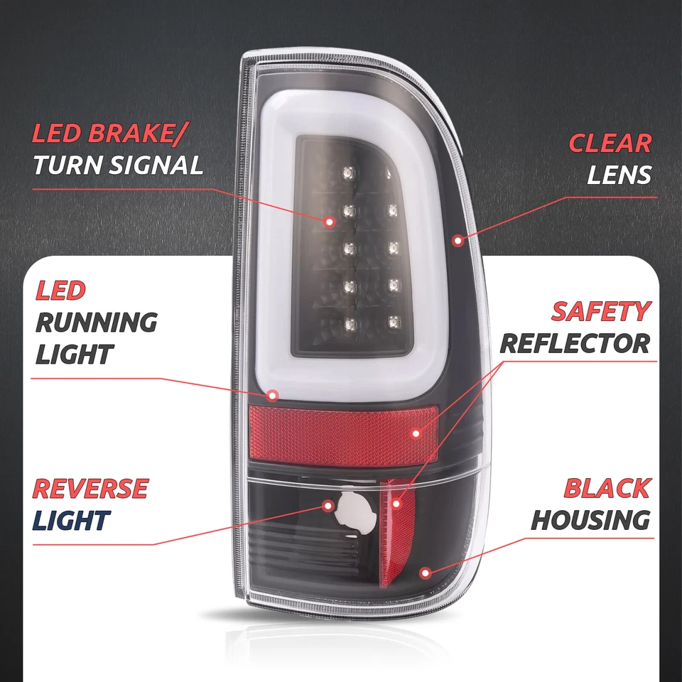 Negro Para 1997-2003 Ford F150 99-07 F250 F350 SD LED Tubo Luces Traseras Lámpara de Freno Foto 2 de 4