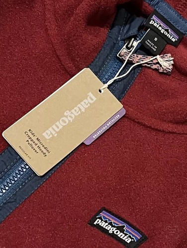 NWT Patagonia Kid’s Microdini Cropped Pullover Hoodie Size S Wax Red - Picture 3 of 6