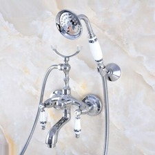 Chrome Brass Clawfoot Faucet Wall Mount Tub Filler Bathroom Mixer Shower Faucet