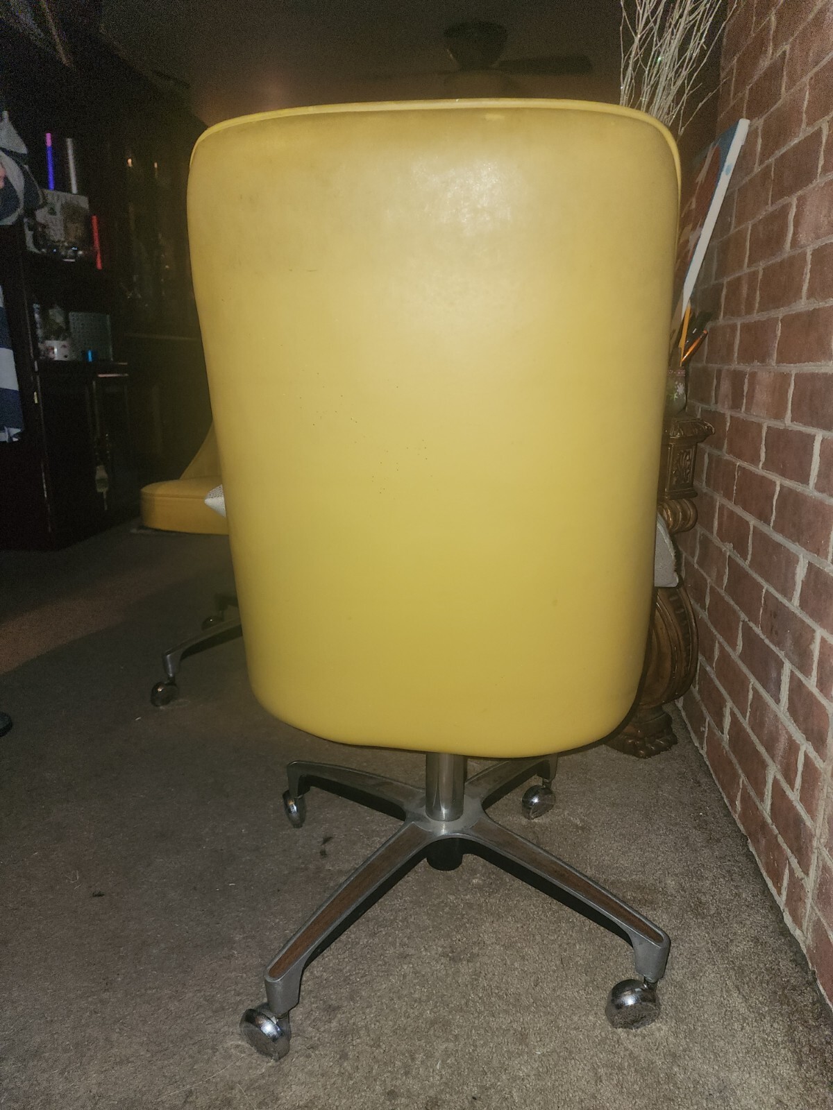 MCM Chromcraft Swivel Office/Dining Chair Vinyl High Back Chrome Wheels