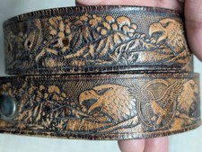 vintage TOOLED buckle belt EAGLES leather 36 america WESTERN harley USA brown