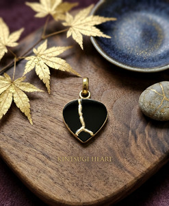Authentic AAA ONYX Jewelry Necklace KINTSUGI ART JAPANESE Jewelry Gold Plated Chain