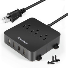 Power Strip with USB - Wall Mountable Power Strip with 4 USB Ports  3 Outlets w