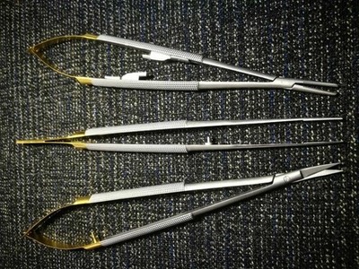 3 TC Castroviejo Micro Scissors Needle Holder Forceps Dental Eye Set Kit 7''