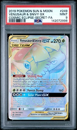 2019 POKEMON SUN & MOON COSMIC ECLIPSE SECRET FULL ART/VENUSAUR & SNIVY GX PSA 9