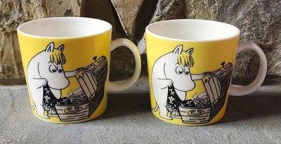 Pair of Moomin Mugs-Snorkmaiden Yellow Arabia Finland-Mint- Discontinued Rare