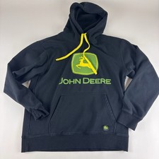 John Deere Drawstring Pullover Hoodie Men  s Size Medium Black Sweatshirt