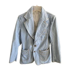 Vintage CHESS KING Womens Denim Blazer Retro Fit Meduim Thick Stitch READ 