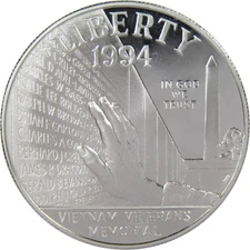 Vietnam Veterans Commemorative 1994 P 90% Silver Dollar Proof $1 Coin