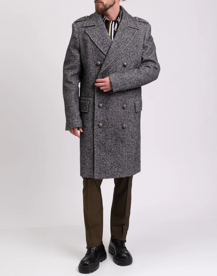 RRP €1700 BALMAIN Coat IT54 US46 XXL Wool Blend Double Breasted Herringbone - Image 2 of 4