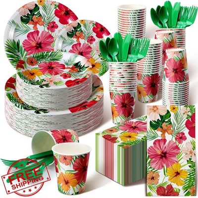 Sinmoe Summer Plates Napkins Hibiscus Mixed Color