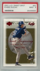 2001 Upper Deck Ichiro Suzuki Rc Sweet Spot 62 827/1000 Psa9 Seattle Mariners