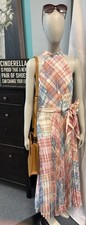 Zimmermann Size 1 Pleated Halter Midi Dress Plaid Belted Sleeveless