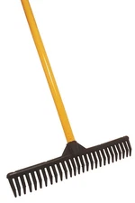 Durable Rubber Tine Garden and Landscape Rake With Solid Steel Pole