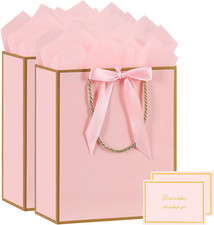 Gift Bag, 2PCS Gift Bags Large with Ribbon and 2 Greeting Cards 4 Tissue Paper,