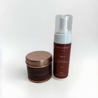 Ava Estell + Activating Body Scrub & Foaming Face Cleanser. Damaged Container.