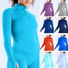 Half Zip Yoga Tops Women's Workout Jacket Slim Fit Running Coat With Thumb Holes