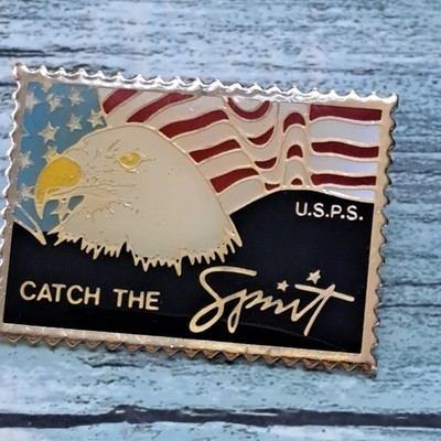 USPS Employee Pin Post Office - Catch The Spirit Eagle Flag USA