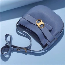 New Tory Burch Blue Gemini Link Crossbody Bag Handbag Leather Holiday Gift