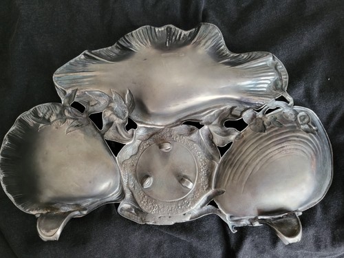 ANTIQUE SILVER OYSTER PLATE Hallmarked Stamped Caviar Dish Shell Server - Picture 5 of 18