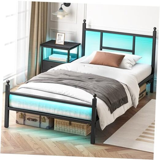 Twin Metal Bed Frame with Built-In USB Charging Station and Power Outlet-image