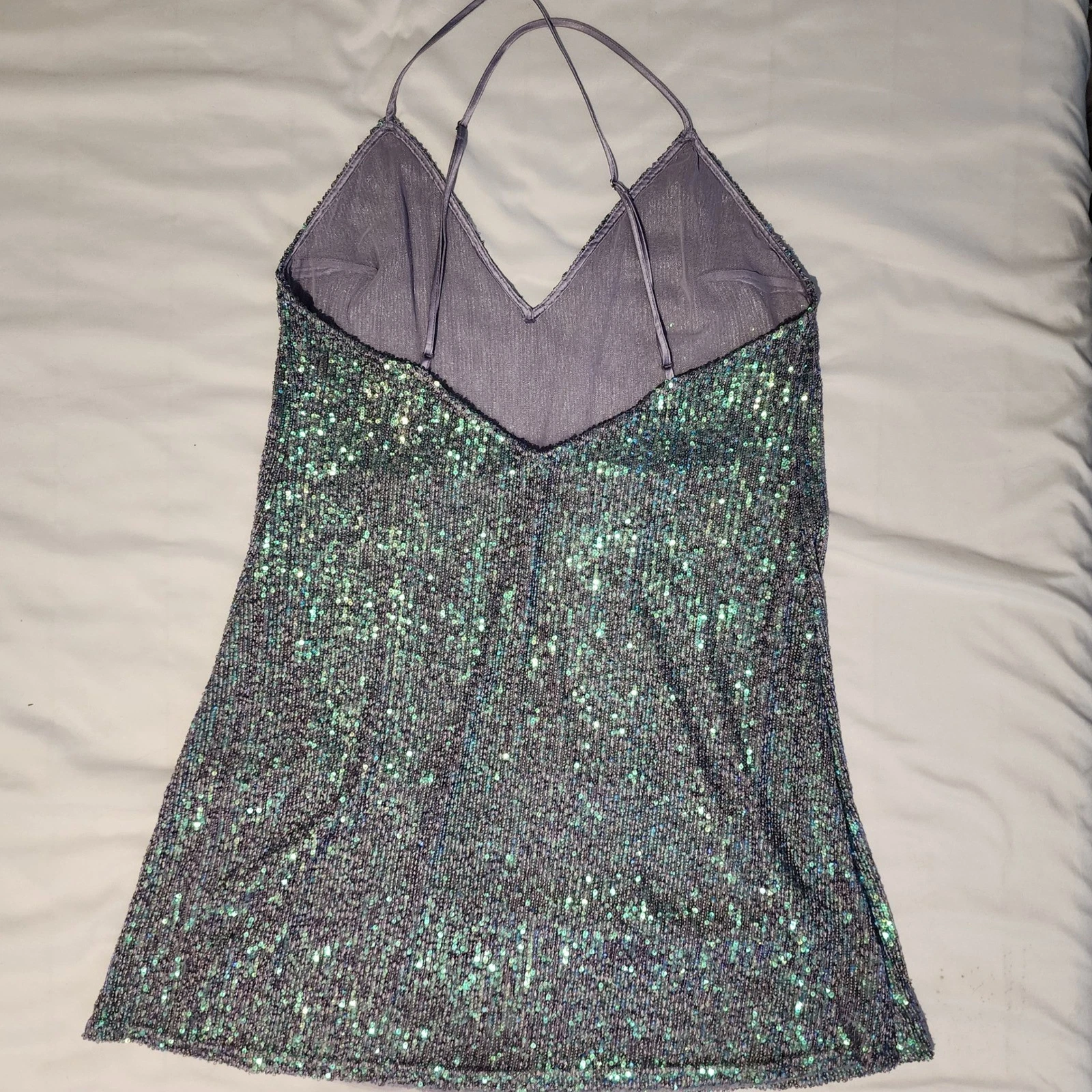 UNDERCOVER Victoria's Secret Mini Abito Paillettes Festa Scintillante Scollo a V Spalline Schiena L