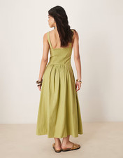 ASOS DESIGN Green Midi Dress Womens 4 Smocked Back Square Neck Dropped Waist NWT