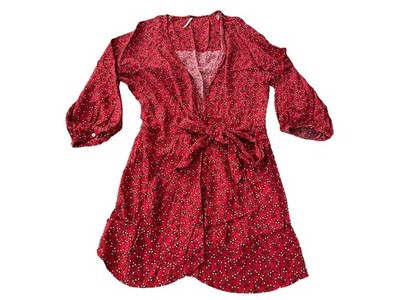 Free People Red Wrap Clara Dress Size M