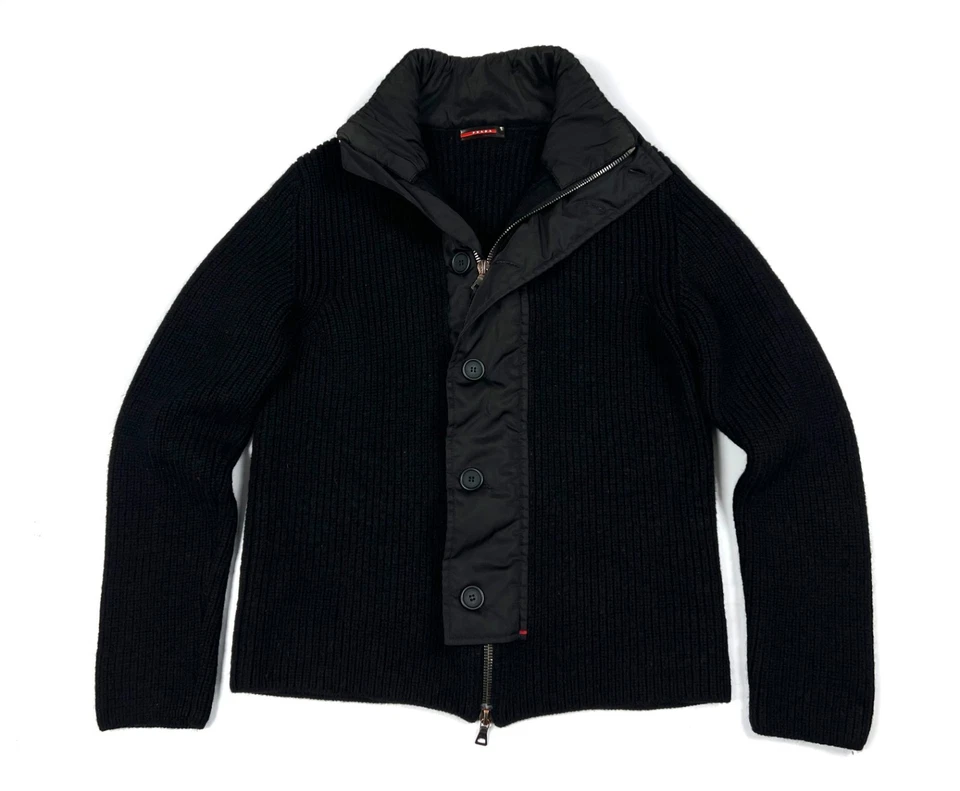 Auth Men's PRADA Milano Black Full Zip Heavy Wool Sweater Jacket Size 50 S/M - Image 2 of 4
