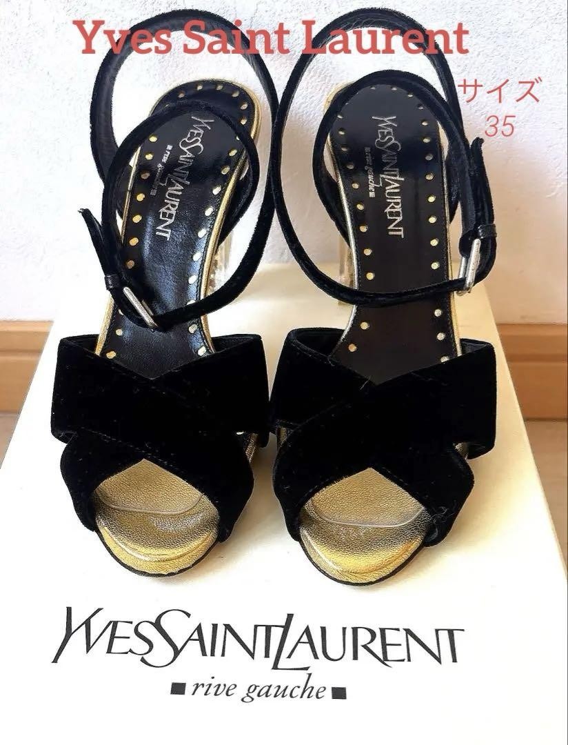 Autentici sandali Yves Saint Laurent glitter tacco trasparente neri taglia 35 donna