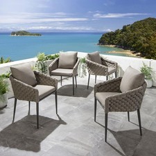 Set of 4 Modern Outdoor Garden Dining Chairs Aluminium & Beige Rope