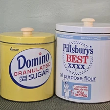 Vintage J.L. Clark Domino Sugar & Pillsbury Flour Tin Canisters w Lids