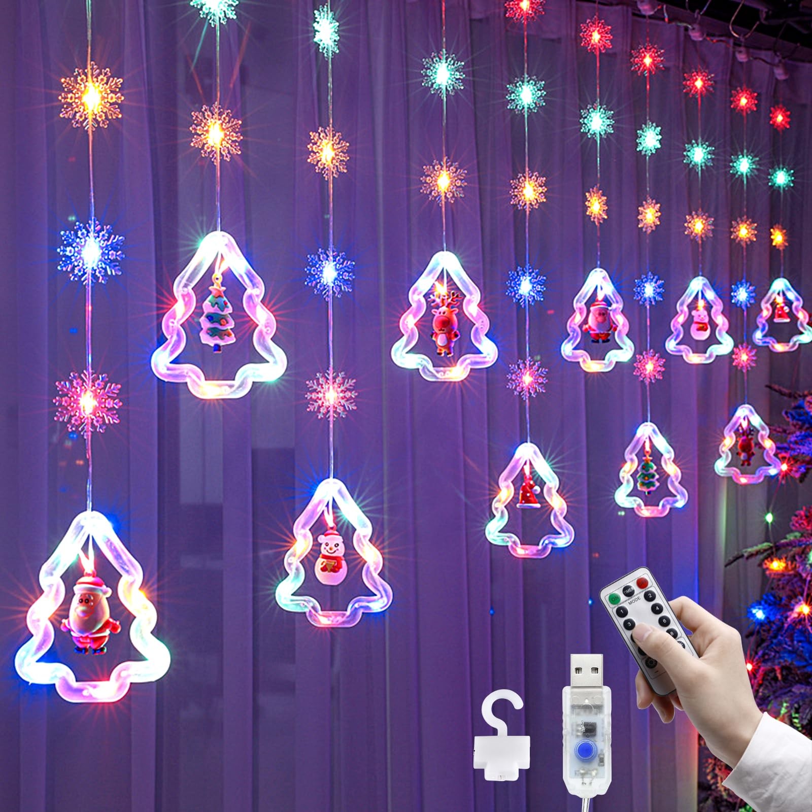 Tenda Luminosa Natale 110 LED USB 3M - Decorazione Finestra 8 Effetti