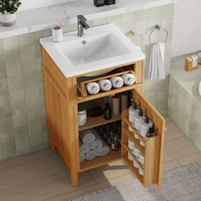 20" Bathroom Vanity w/Ceramic Sink, Drawer, Freestanding Vanity Cabinet Shelf