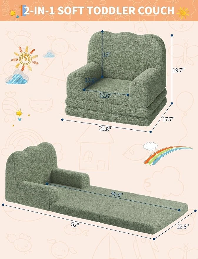 Sofá convertible multicolor para niños sofá plegable de tela polar de peluche suave Foto 3 de 4