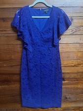 Lauren Ralph Lauren Royal Blue Lace Flutter Sleeve Sheath Dress Size 8