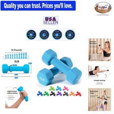 Blue 10-Color 2-Piece Neoprene Dumbbell Set 1-15 Lb Anti-Slip Hex
