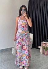 ZARA NEW SS25 LINEN MIDI FLORAL DRESS Multicolored 6962/031 S