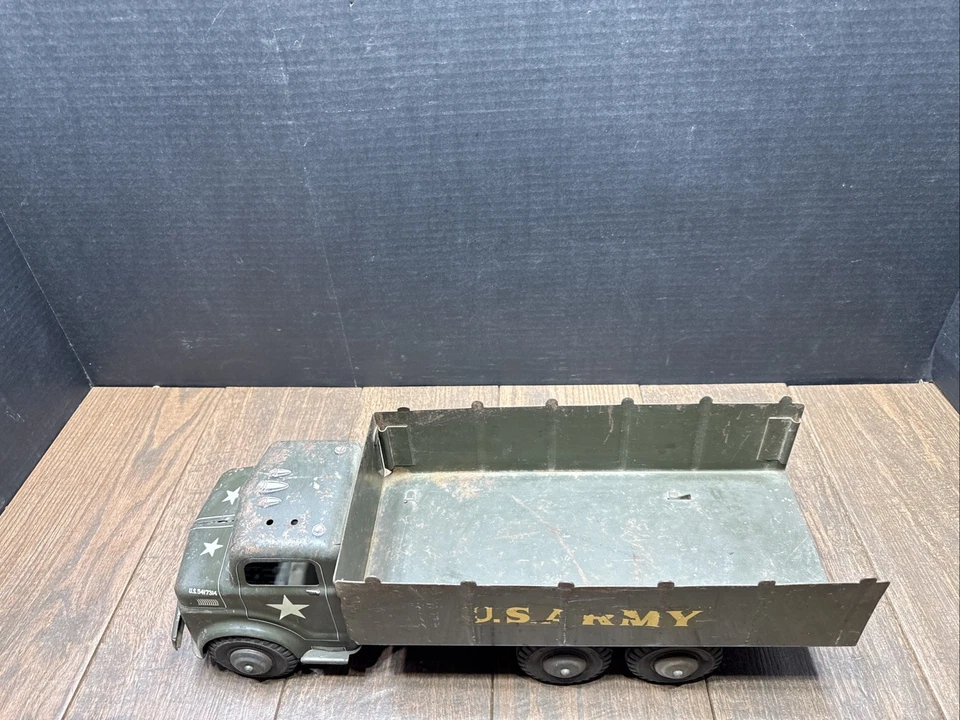 Camión de transporte TX-163 VINTAGE AÑOS 40 ACERO PRENSADO ESTAÑO MARX EJÉRCITO DE EE. UU. Foto 2 de 4