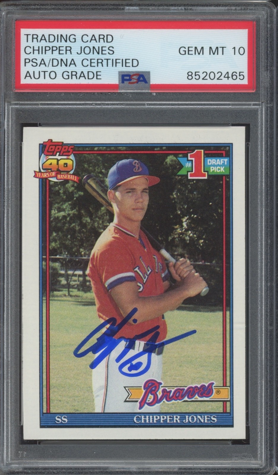 1991 Topps Blue Ink #333 Chipper Jones RC Rookie Gem Mint PSA DNA 10 Auto