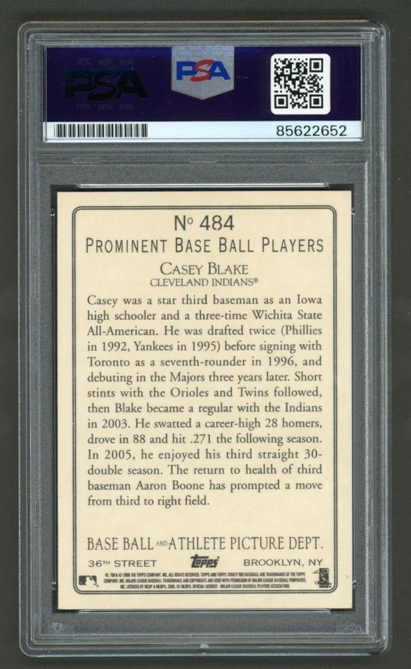 Casey Blake 2006 Topps Turkey Red Card #484 (PSA) Cleveland Indians autografado - Imagem 2 de 2