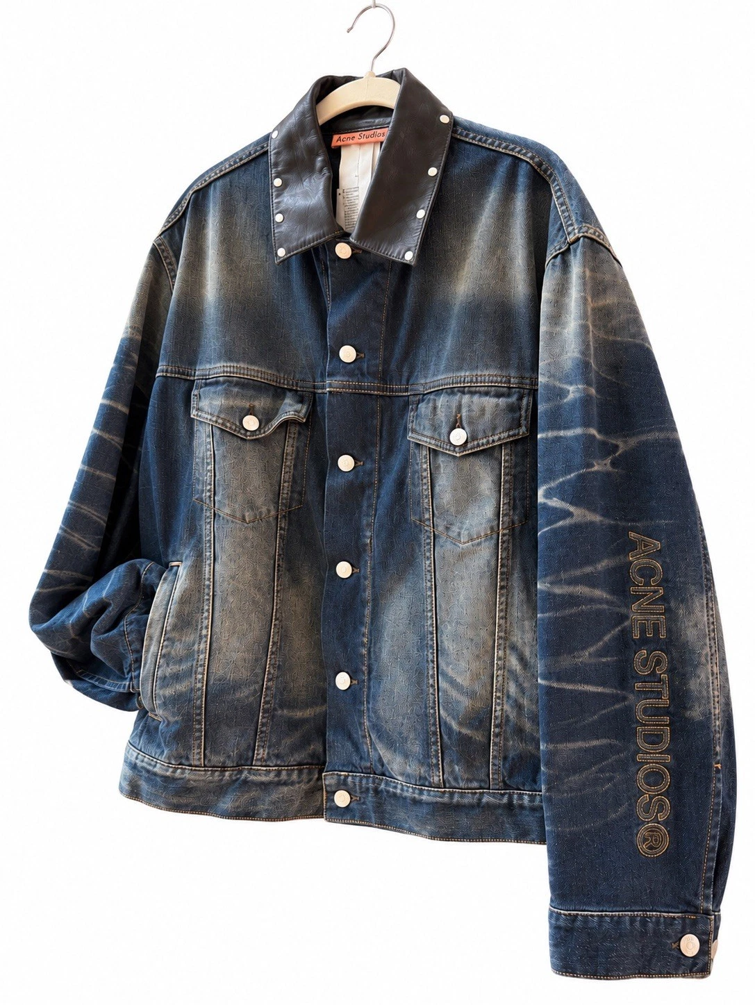 Acne Studios Oversized Denim Jacket Studded Black Leather Collar Unisex - EUR S - product detail image 4