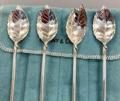 Tiffany & Co Sterling Silver 925 Leaf Straws Spoons Mint Julep Set